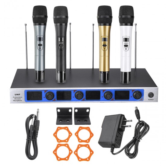 Professional 4 Channel 4 Cordless Handheld Mic UHF Wireless Microphone System Karaoke AU