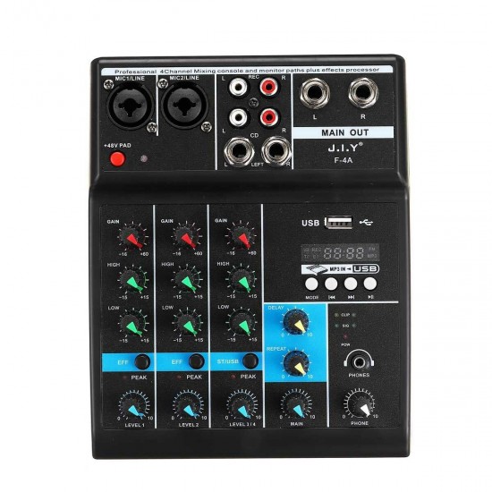 Professional 4 Channel Audio Mixer bluetooth 5.0 USB Computer Reverberation DJ Controller Stage Lifeshow Mixing Console Professional 4 Channel Audio Mixer bluetooth 5.0 USB Computer Reverberation DJ Controller Stage Lifeshow Mixing Console
