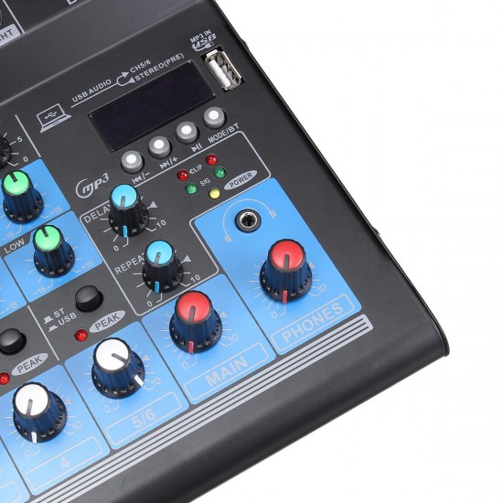 Professional 6 Channel Stereo USB Live Mixing Studio Audio Sound Mixer Console