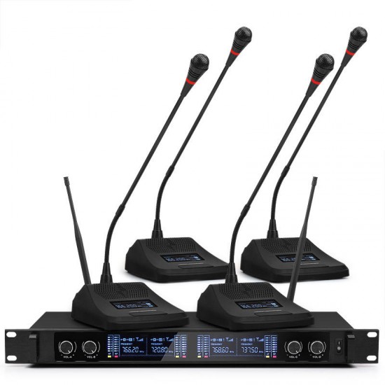 Professional UHF 4 Channel 2 Channel Wireless Handheld Microphone System Mic for Stage Church Family Party Karaoke Meeting