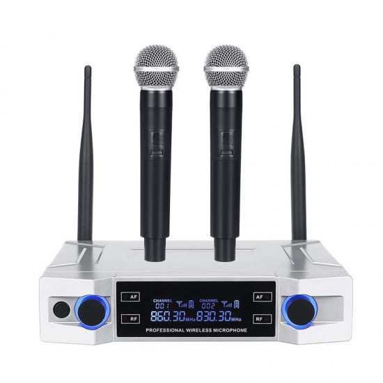 Professional UHF Wireless Microphone System 2 Channel 2 Cordless Handheld Mic Kraoke Speech Party supplies Cardioid Microphone Professional UHF Wireless Microphone System 2 Channel 2 Cordless Handheld Mic Kraoke Speech Party supplies Cardioid Microphone