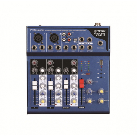 KT-401USB Audio Mixer Mixing Console with 48V Phantom Power for DJ Karaoke Stage KT-401USB Audio Mixer Mixing Console with 48V Phantom Power for DJ Karaoke Stage
