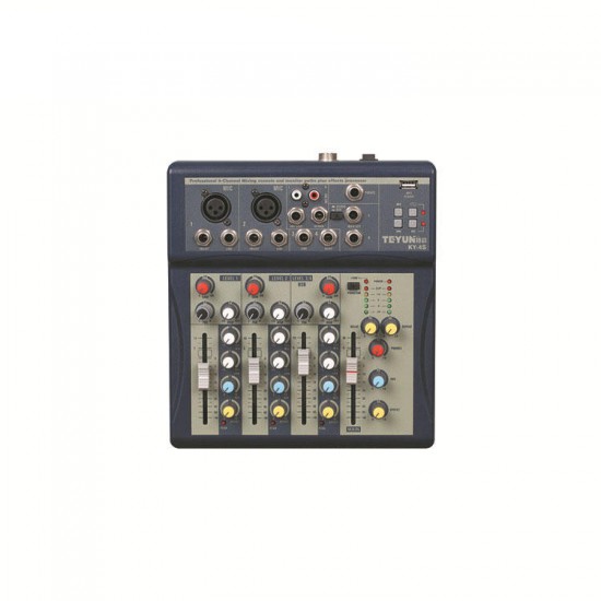 KY-4S 4 Channel MP3 USB Audio Mixer Mixing Console with 48V Phantom Power for DJ Karaoke Stage
