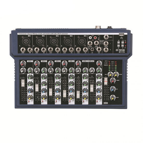 KY-7S 7 Channel Live Studio DJ Audio Mixer Mixing Console 48V Phantom Power for KTV Karaoke