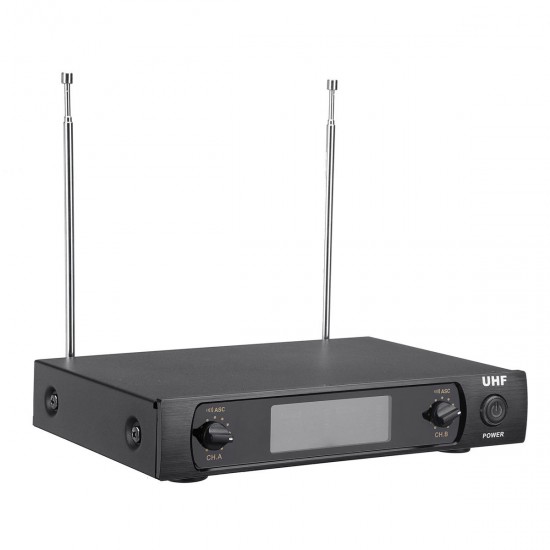 UHF 220-270MHz Wireless Microphone System Receiver Dual Mic Handheld Cordless KTV Stage