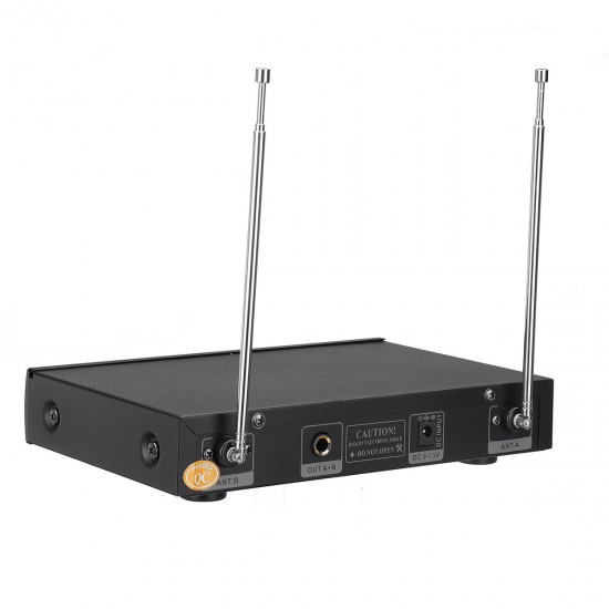 UHF 220-270MHz Wireless Microphone System Receiver Dual Mic Handheld Cordless KTV Stage