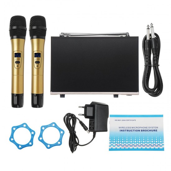 UHF Wireless Microphone System LCD Display Dual Handheld Mic Party KTV Cordless Microphones
