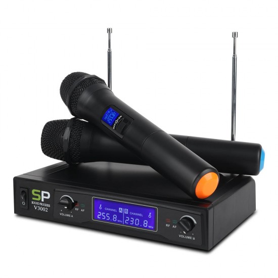 V3002 VHF Wireless Microphone System 2PCS Handheld LCD Mic with 2 CH Receiver V3002 VHF Wireless Microphone System 2PCS Handheld LCD Mic with 2 CH Receiver