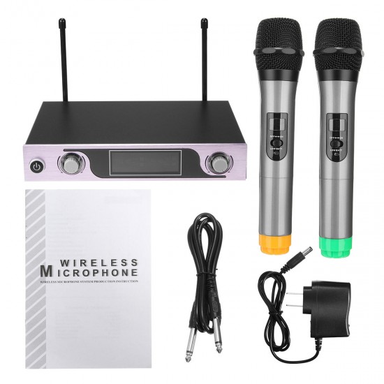 VHF Wireless Microphone Receiver 2 Channel Transmitter System Two Handheld Microphone