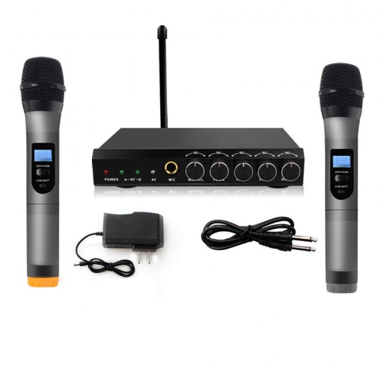 bluetooth Wireless Microphone System VHF Dual Channel Handheld Micorphone Mini Portable Singing Mixer Karaoke Machine