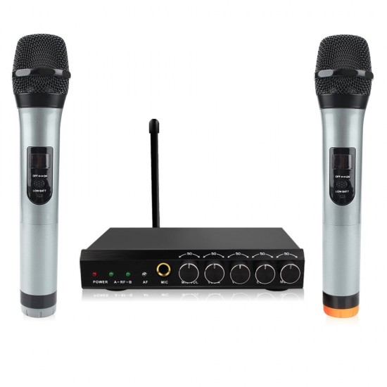 bluetooth Wireless Microphone System VHF Dual Channel Handheld Micorphone Mini Portable Singing Mixer Karaoke Machine