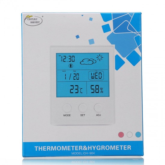 CH-904 Digital Thermometer Hygrometer Temperature Humidity Tester LED Backlight Time Date Calendar Alarm Clock Display Indoor