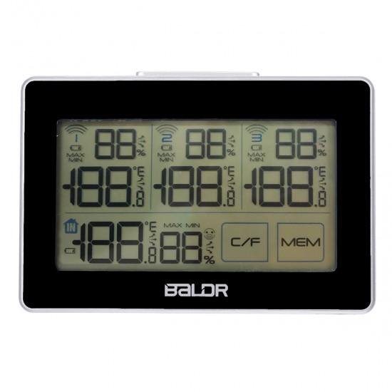 Digital LCD Wireless Weather Station Sensor With 3 Thermometer Outdoor Indoor