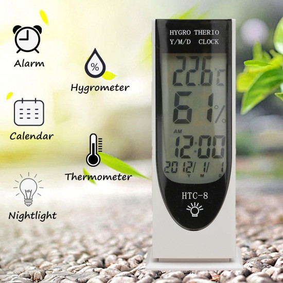 Digital Large LCD Alarm Clock Thermometer Calendar Hygrometer with Night Light