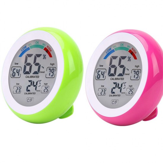 2pcs Green+Rose Multifunctional Digital Thermometer Hygrometer Temperature Humidity Meter Touch Screen Multicolor Min Value Trend Display °°Big Clearance