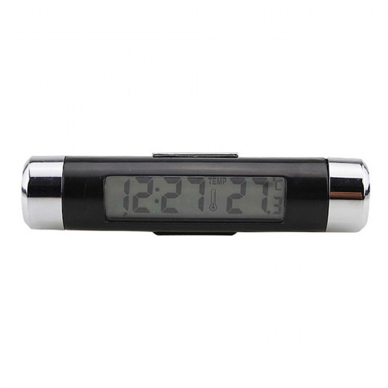 High 2 in 1 Digital LCD Display Screen Hygrometer Thermometer Car Time Clock Car Styling Blue Backlight Auto Accessories Air Vent Outlet