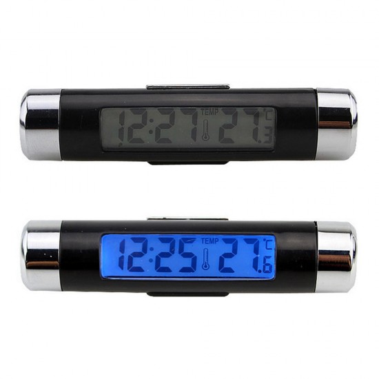 High 2 in 1 Digital LCD Display Screen Hygrometer Thermometer Car Time Clock Car Styling Blue Backlight Auto Accessories Air Vent Outlet