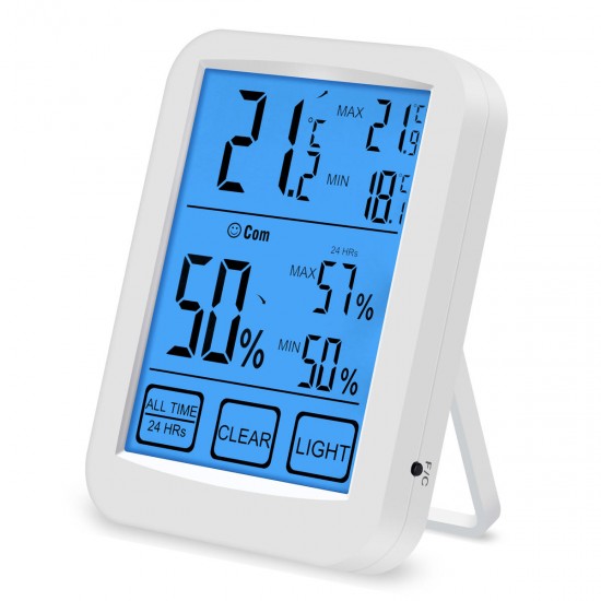 LCD Digital Touch Screen Indoor Thermometer Hygrometer Temp Humidity Meter Light LCD Digital Touch Screen Indoor Thermometer Hygrometer Temp Humidity Meter Light