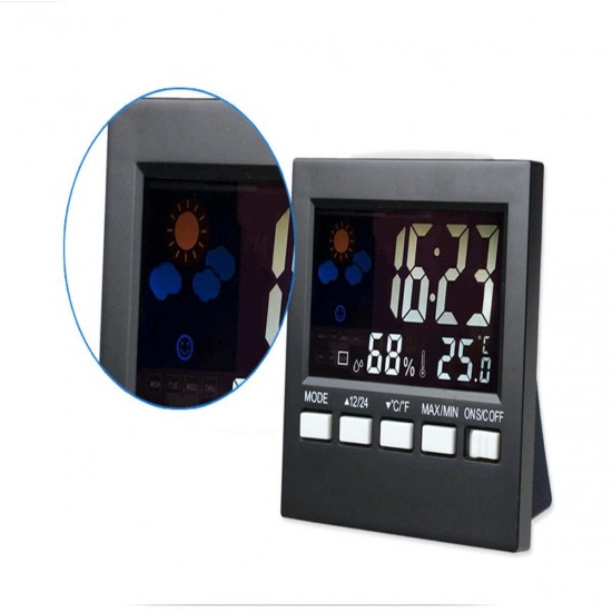 Multifunctional Color LCD Screen Temperature Hygrometer Weather Calendar Week Time Alarm Clock