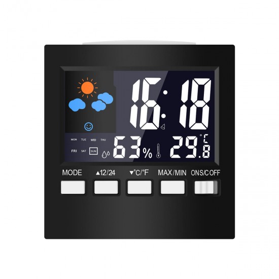 Multifunctional Color LCD Screen Temperature Hygrometer Weather Calendar Week Time Alarm Clock