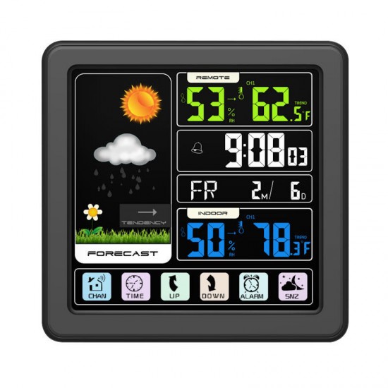 TS-3310-BK Full Touch Screen Wireless Weather Station Multi-function Color Screen Indoor and Outdoor Temperature Humidity Meter Clock Weather Forecast Station