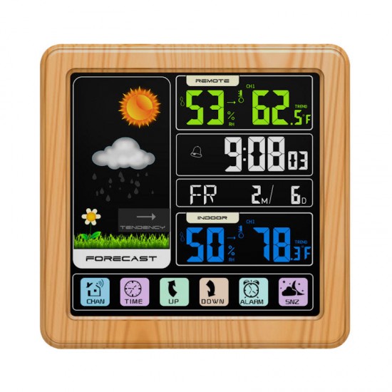 TS-3310-WG Full Touch Screen Wireless Weather Station Multi-function Color Screen Indoor and Outdoor Temperature Humidity Meter Clock Weather Forecast Station