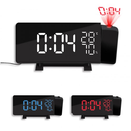 TS-5210 Thermometer Hygrometer Digital Clock 3 Color Projection LED Switch Display Time Clock Temperature Humidity FM Radio