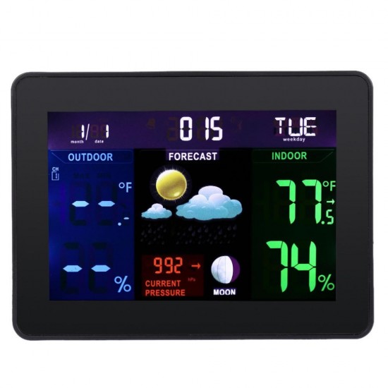 TS-70 LCD Digital Weather Station Professional Black Thermometer Hygrometer Wireless Alarm Clock with 1 Transmitter