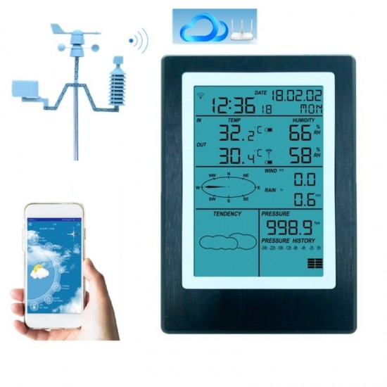 WiFi Weather Station LCD Thermometer Hygrometer Rainfall Pressure Wind Speed Direction Wireless APP Weather Forecast Data Alarm WiFi Weather Station LCD Thermometer Hygrometer Rainfall Pressure Wind Speed Direction Wireless APP Weather Forecast Data Alarm