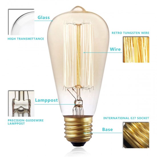 4PCS AC110V E27 60W ST64 A19 Edison Vintage Incandescent Light Bulb for Indoor Home