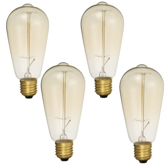 4PCS AC110V E27 60W ST64 A19 Edison Vintage Incandescent Light Bulb for Indoor Home