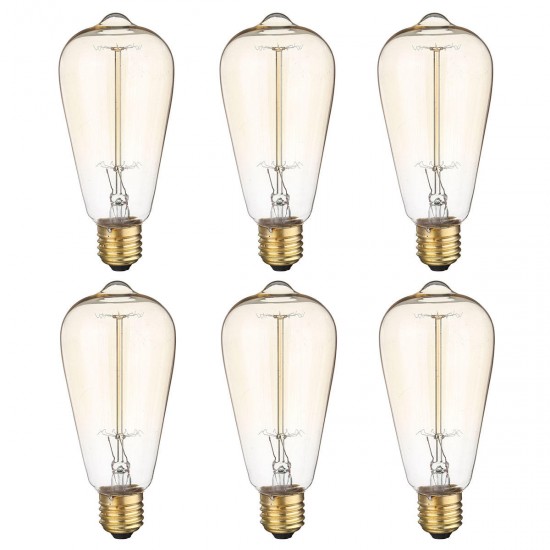 6PCS ST64 40W E27 Dimmable Edison Antique Vintage Filament Incandescent Light Bulb AC220V