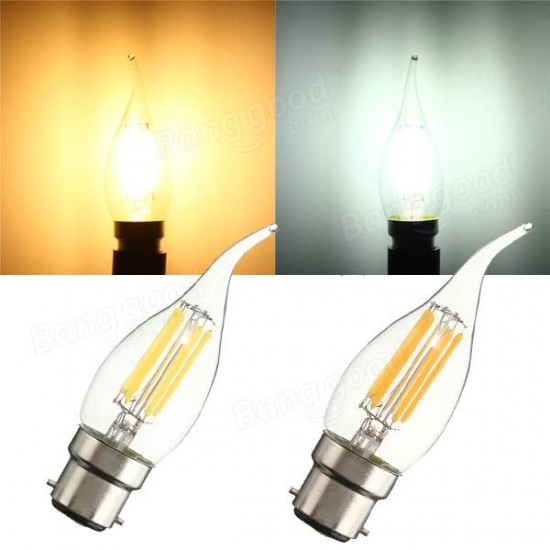 B22 C35 6W COB Filament Bulb Eison Vintage Candle Clear Glass Lamp Non-dimmable AC 220V