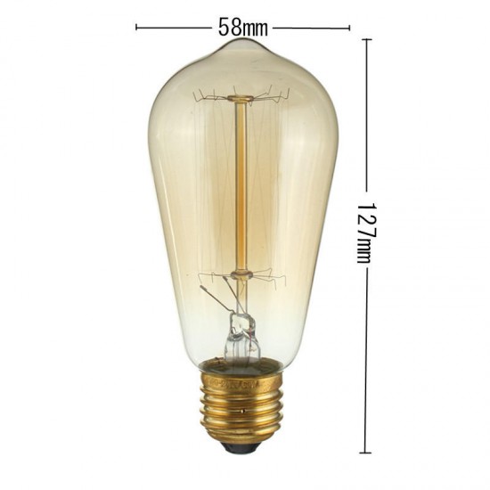 E27 60W ST58 Edison Bulb Antique Filament Lamp Retro Vintage Light 220V/110V