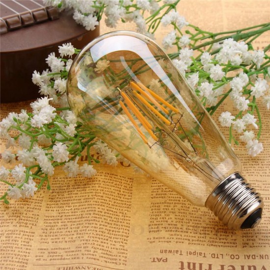 E27 6W Dimmable Warm White ST64 LED COB Vintage Retro Filament Edison Light Bulb AC220V