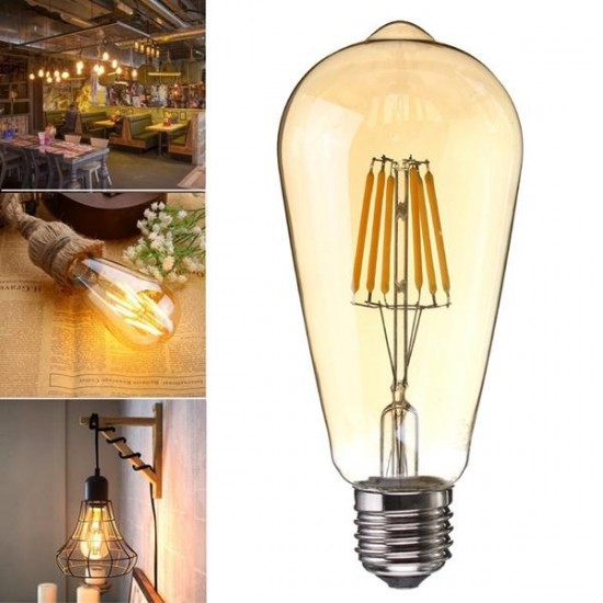 E27 6W Dimmable Warm White ST64 LED COB Vintage Retro Filament Edison Light Bulb AC220V