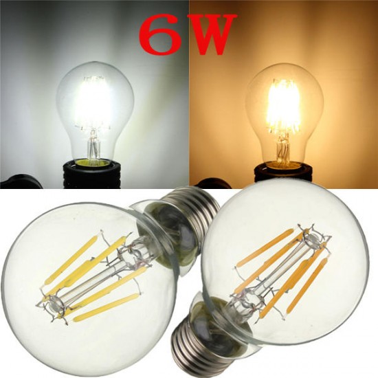 E27 A60 6W Warm White/ White Filament LED COB Dimmable Globe Bulb Lamp AC220V/110V