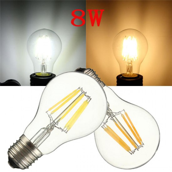 E27 A60 8W Warm White/ White Filament LED COB Dimmable Globe Bulb Lamp AC220V/110V