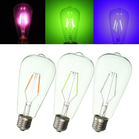 E27 ST64 2W Vintage Edison Light Bulb LED COB Filament Colorful Lamp 220V