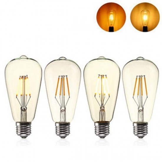 E27 ST64 4W Clear Cover Dimmable Edison Retro Vintage Filament COB LED Bulb Light Lamp AC110/220V