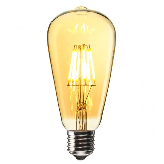 E27 ST64 6W Golden Cover Dimmable Edison Retro Vintage Filament COB LED Bulb Light Lamp AC110/220V