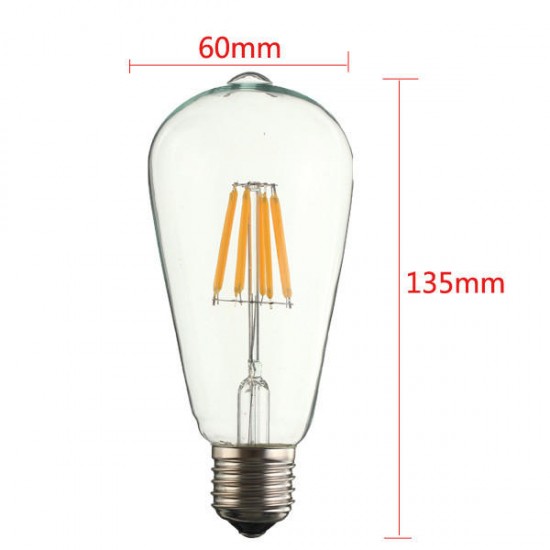 E27 ST64 8W Warm White Non-Dimmable COB LED Filament Retro Edison Bulbs 220V