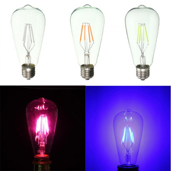 E27 ST64 Retro Edison LED 4W COB Squirrel Cage Colorful Filament Glass Light Lamp Bulb AC 220V