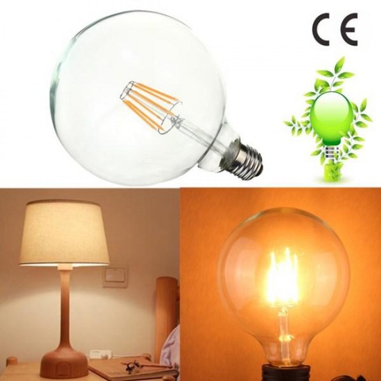 G125 6W E27 Edison Filament Warm White Globe COB LED Light Bulb 220-240V