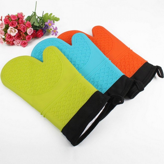 1 Pair Heat Resistant Oven Glove Kitchen BBQ Cooking Grilling Baking Mitt Silicone Fabric Glove