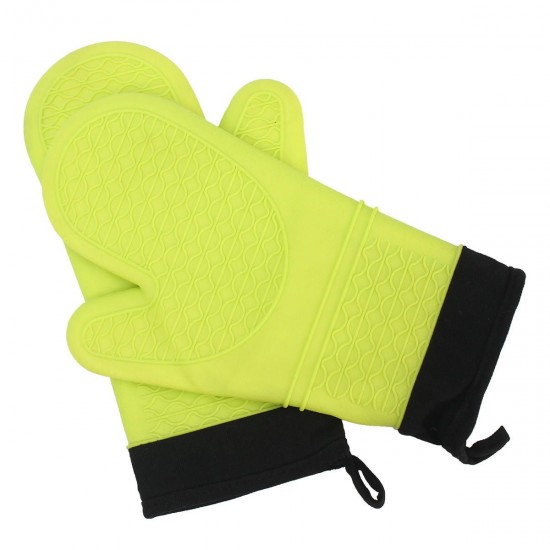 1 Pair Heat Resistant Oven Glove Kitchen BBQ Cooking Grilling Baking Mitt Silicone Fabric Glove