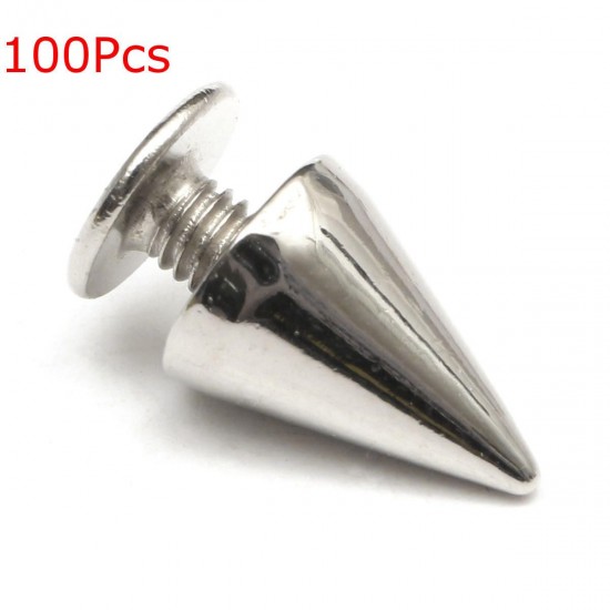 100Pcs 7x10mm Metal Silver Studs Rivet Bullet Spike Cone Screw For Leather Craft