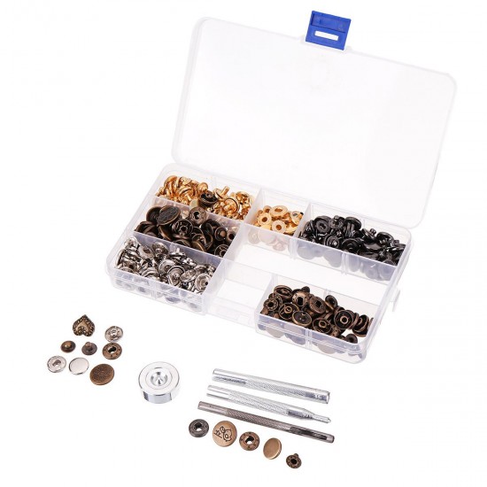 100Pcs Metal Mixed Jeans Buttons Snap Fasteners Press Stud Popper Denim Jacket Leather Kit 100Pcs Metal Mixed Jeans Buttons Snap Fasteners Press Stud Popper Denim Jacket Leather Kit