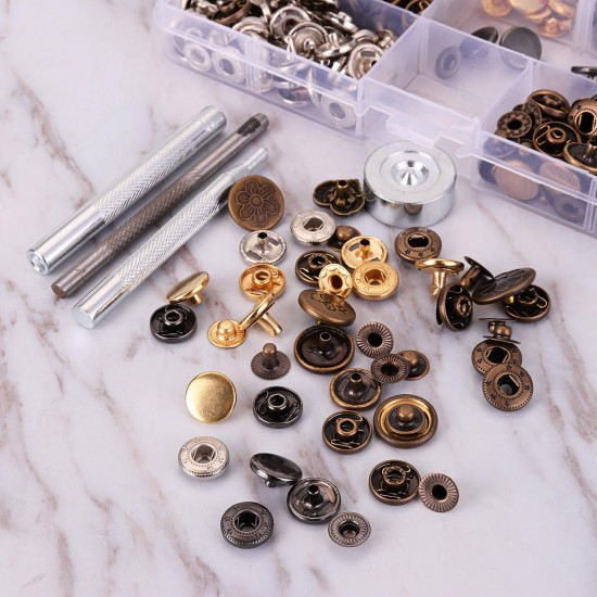 100Pcs Metal Mixed Jeans Buttons Snap Fasteners Press Stud Popper Denim Jacket Leather Kit