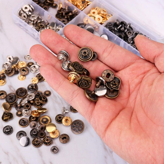 100Pcs Metal Mixed Jeans Buttons Snap Fasteners Press Stud Popper Denim Jacket Leather Kit